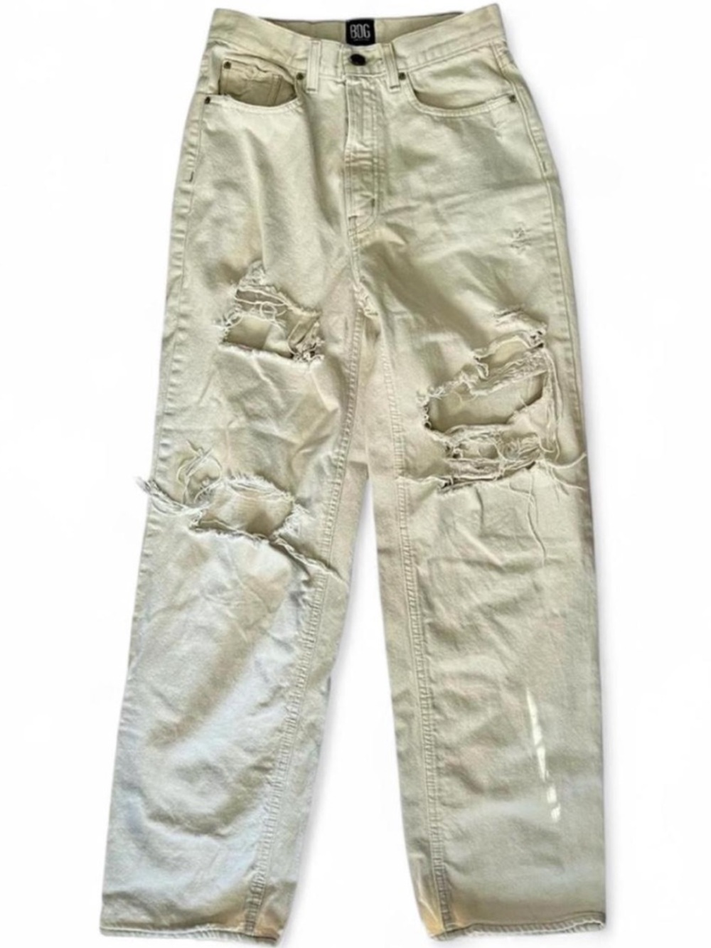 Urban Outfitters Women’s High-Rise Baggy Distressed Cream Colored Jeans SZ 27